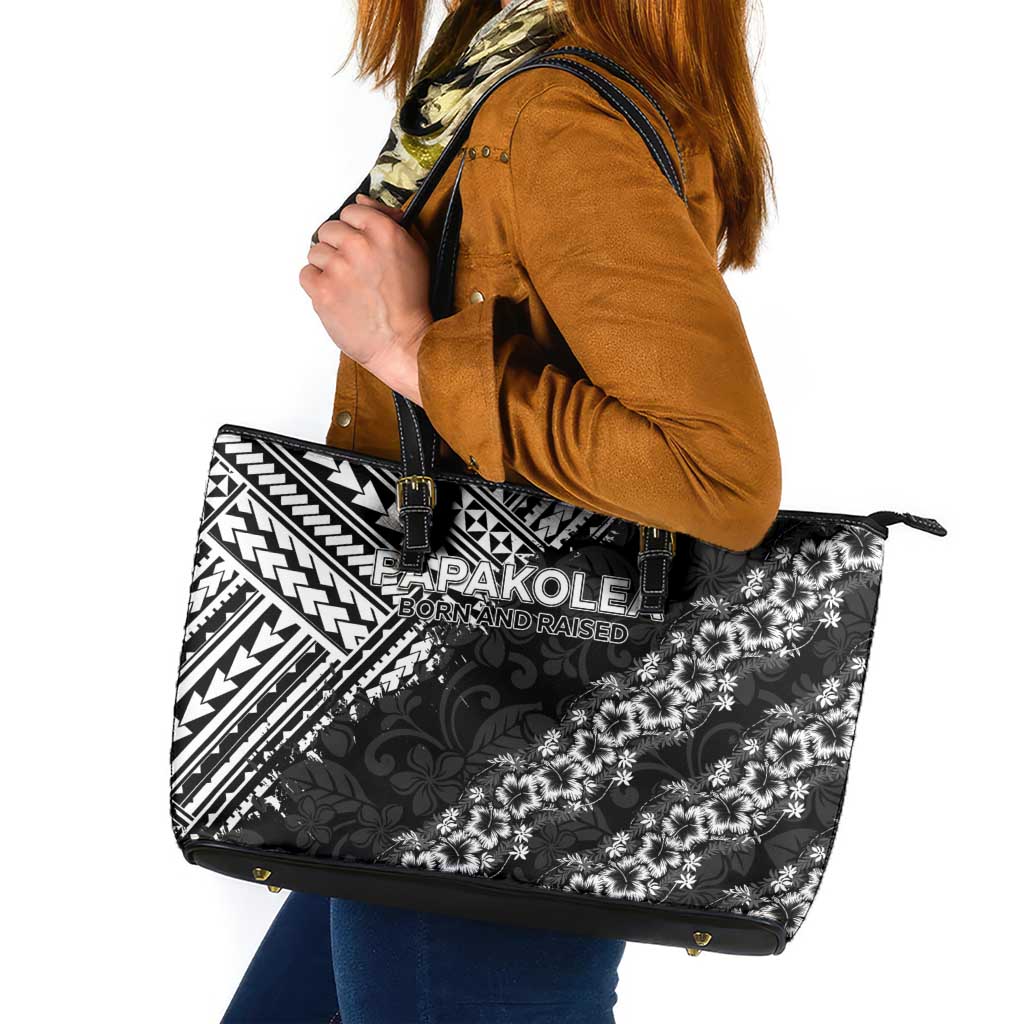 Hawaii Papakolea Born And Raised Leather Tote Bag Hawaiian Tribal Pattern LT05 Black - Polynesian Pride