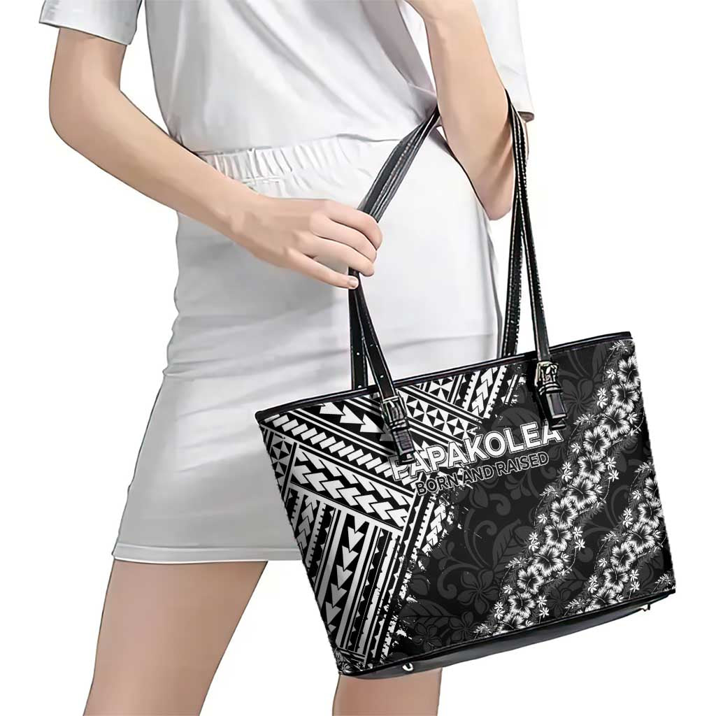 Hawaii Papakolea Born And Raised Leather Tote Bag Hawaiian Tribal Pattern LT05 - Polynesian Pride
