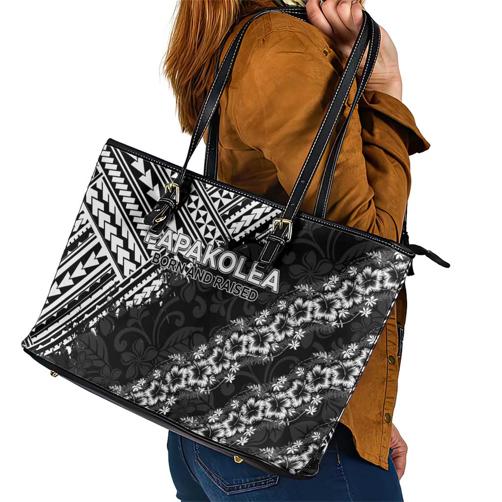 Hawaii Papakolea Born And Raised Leather Tote Bag Hawaiian Tribal Pattern LT05 - Polynesian Pride