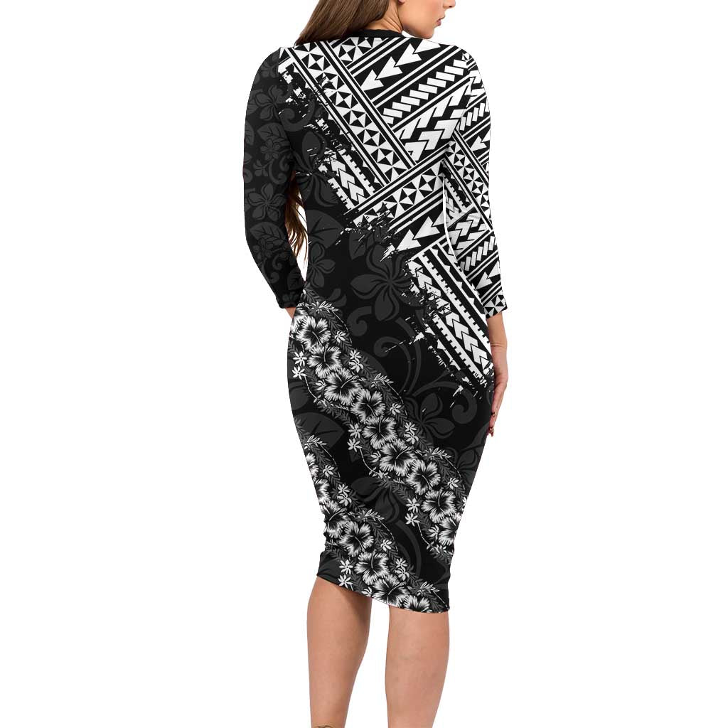 Hawaii Papakolea Born And Raised Long Sleeve Bodycon Dress Hawaiian Tribal Pattern LT05 - Polynesian Pride