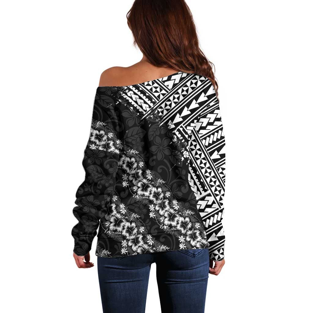 Hawaii Papakolea Born And Raised Off Shoulder Sweater Hawaiian Tribal Pattern