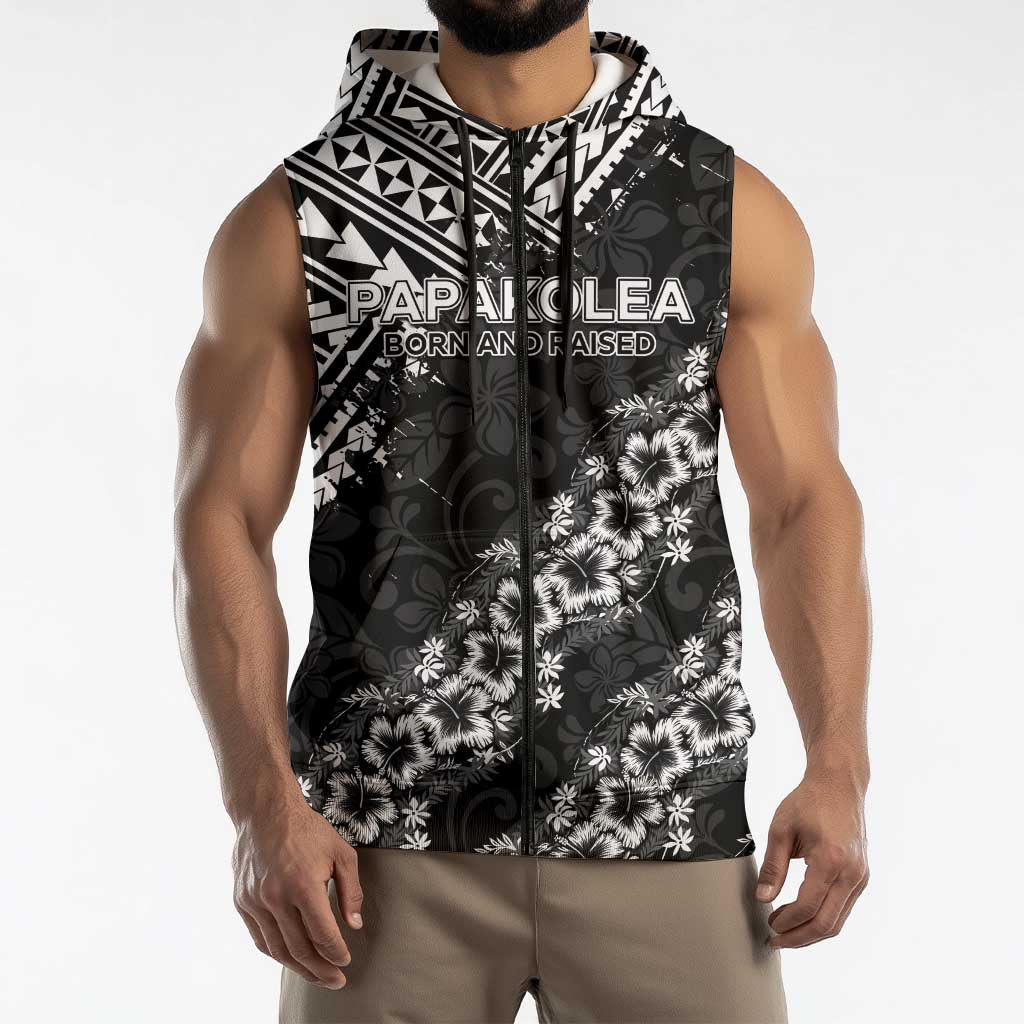 Hawaii Papakolea Born And Raised Sleeveless Zip Hoodie Hawaiian Tribal Pattern LT05 - Polynesian Pride