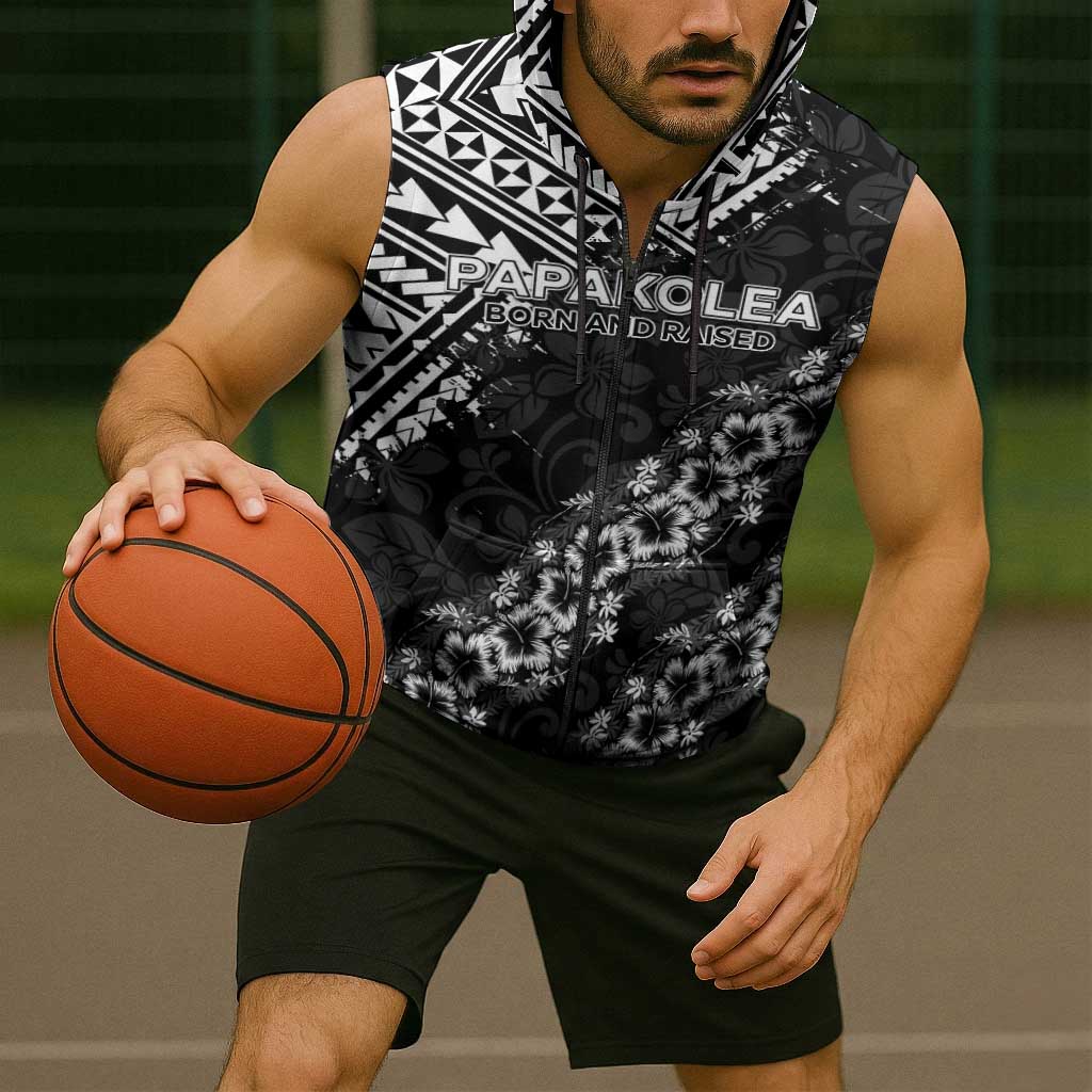 Hawaii Papakolea Born And Raised Sleeveless Zip Hoodie Hawaiian Tribal Pattern LT05 - Polynesian Pride