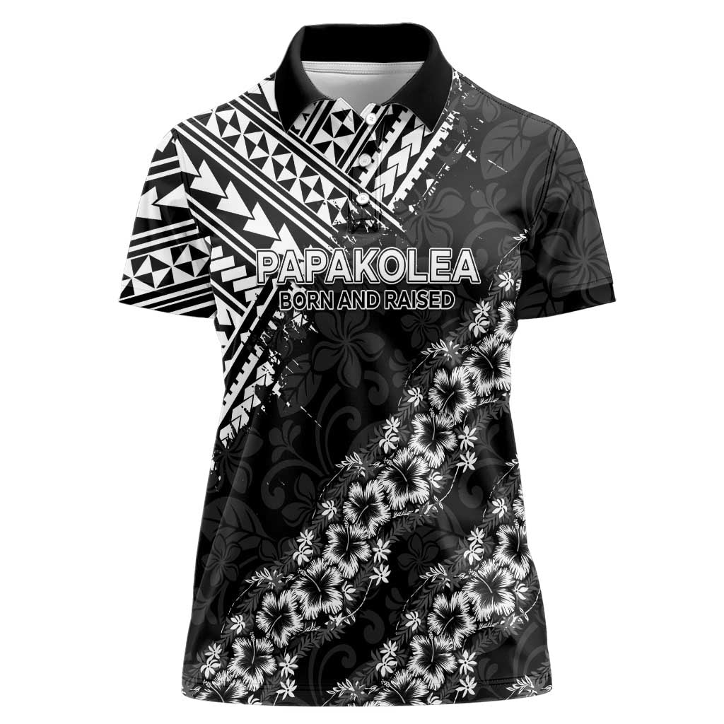 Hawaii Papakolea Born And Raised Women Polo Shirt Hawaiian Tribal Pattern LT05 Female Black - Polynesian Pride