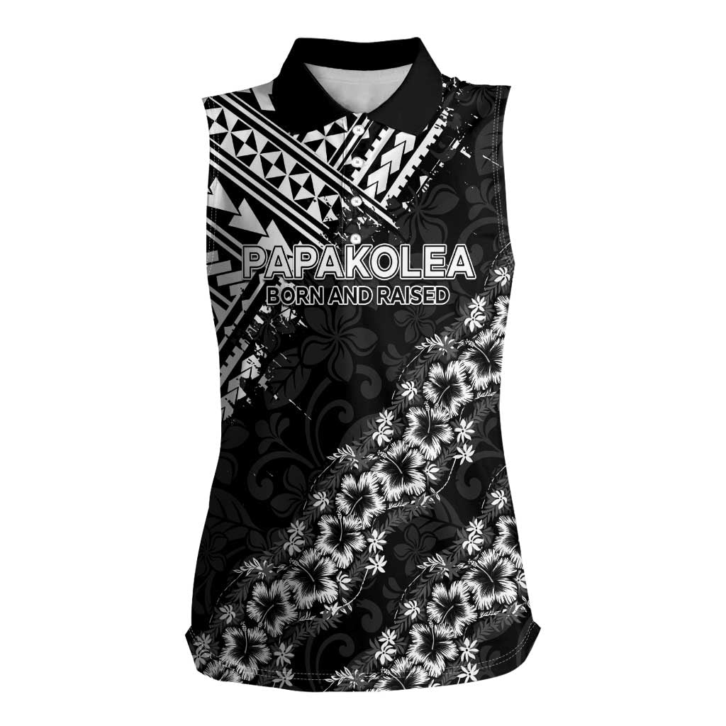 Hawaii Papakolea Born And Raised Women Sleeveless Polo Shirt Hawaiian Tribal Pattern LT05 Female Black - Polynesian Pride