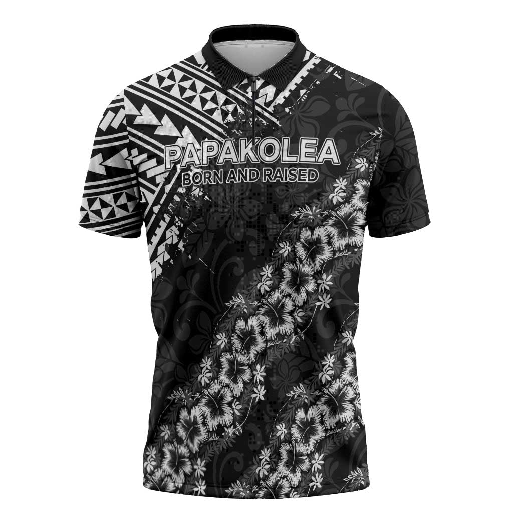 Hawaii Papakolea Born And Raised Zipper Polo Shirt Hawaiian Tribal Pattern LT05 Black - Polynesian Pride