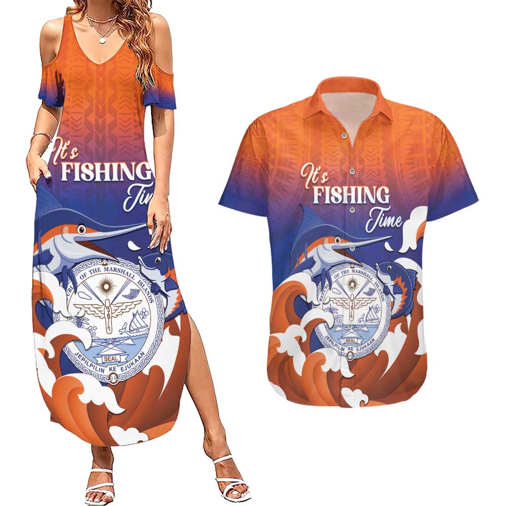 Marshall Islands Fishermen's Day Couples Matching Summer Maxi Dress and Hawaiian Shirt It's Fishing Time