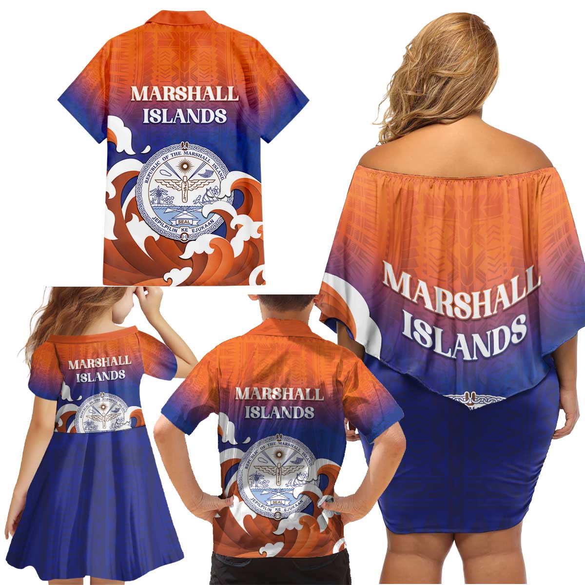 Marshall Islands Fishermen's Day Family Matching Off Shoulder Short Dress and Hawaiian Shirt It's Fishing Time