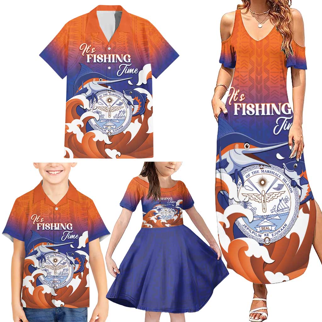 Marshall Islands Fishermen's Day Family Matching Summer Maxi Dress and Hawaiian Shirt It's Fishing Time