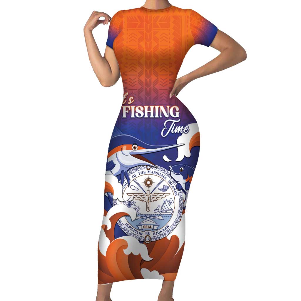 Marshall Islands Fishermen's Day Short Sleeve Bodycon Dress It's Fishing Time