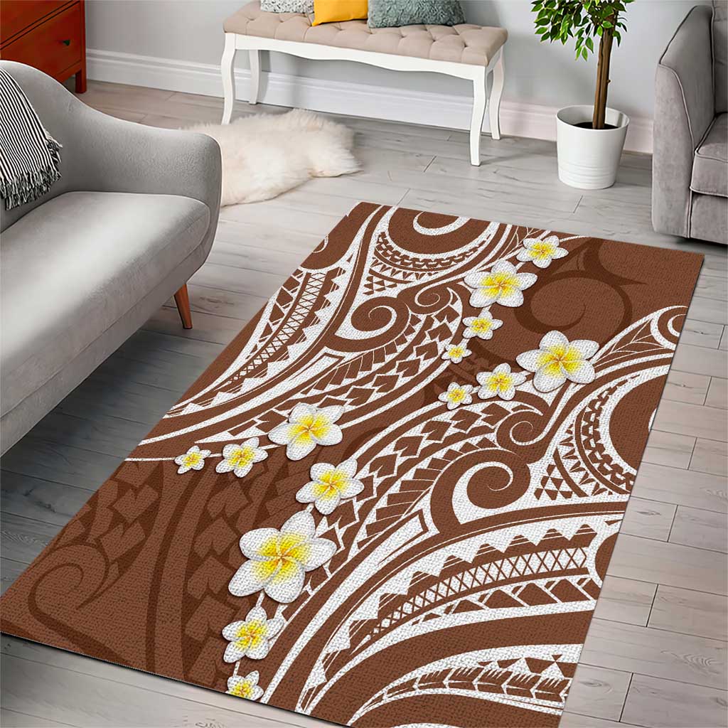 Plumeria With Brown Polynesian Tattoo Pattern Area Rug