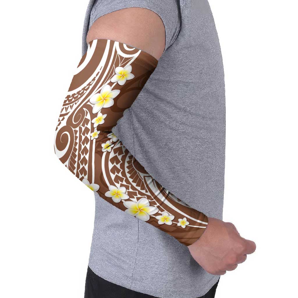 Plumeria With Brown Polynesian Tattoo Pattern Arm Sleeves - Polynesian Pride
