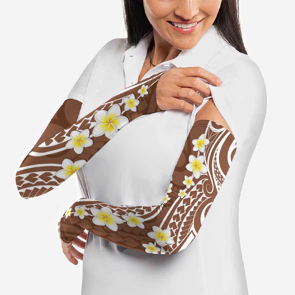Plumeria With Brown Polynesian Tattoo Pattern Arm Sleeves - Polynesian Pride