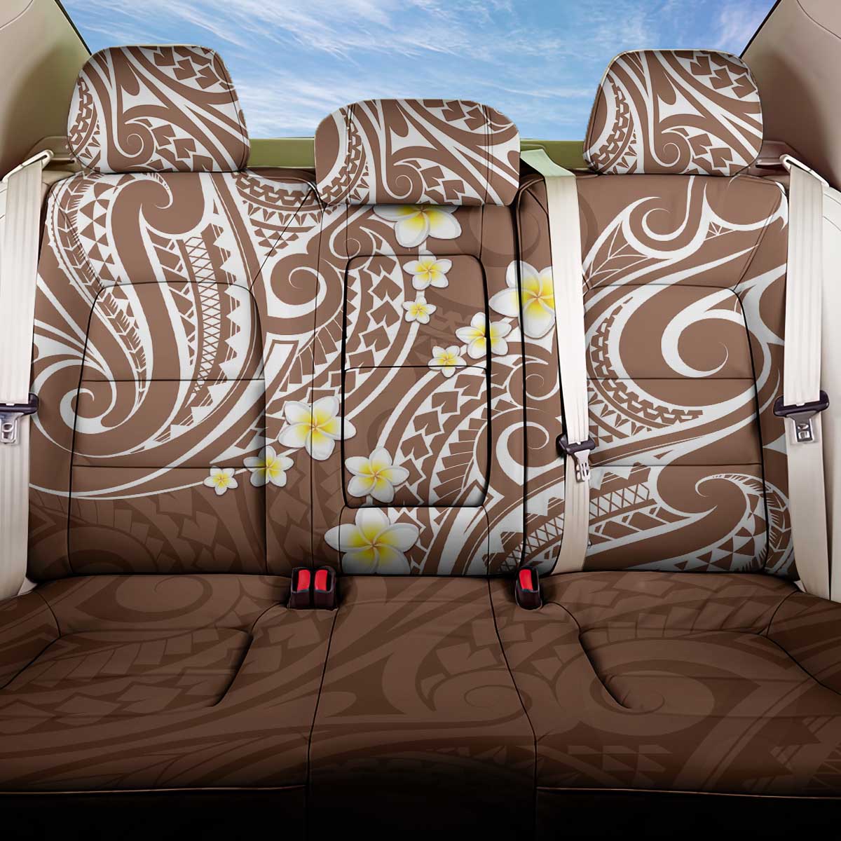 Plumeria With Brown Polynesian Tattoo Pattern Back Car Seat Cover