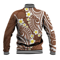 Plumeria With Brown Polynesian Tattoo Pattern Baseball Jacket LT05 - Polynesian Pride