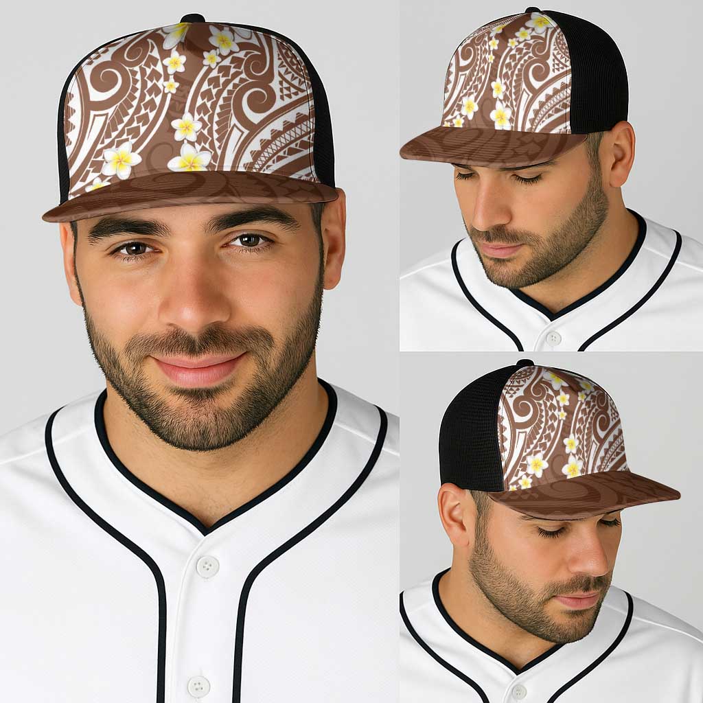 Plumeria With Brown Polynesian Tattoo Pattern Baseball Net Cap - Polynesian Pride