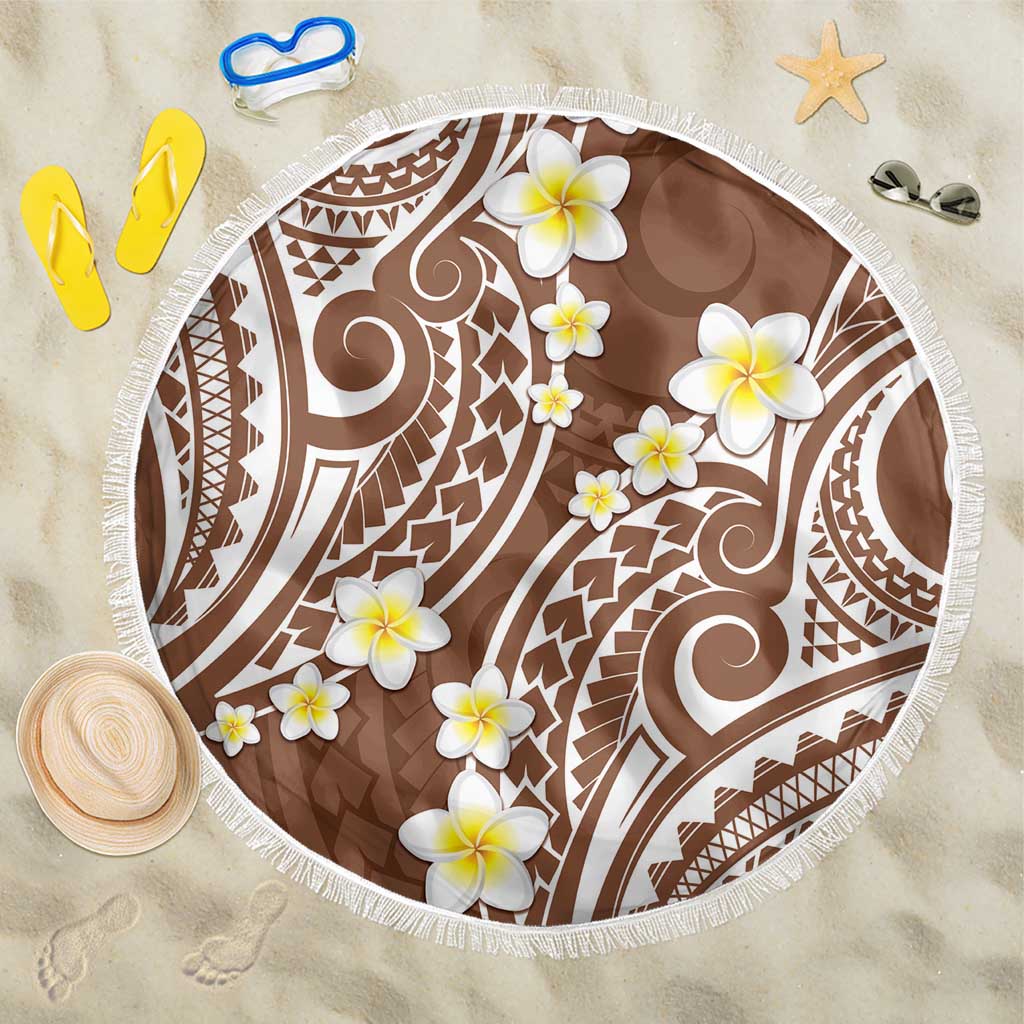 Plumeria With Brown Polynesian Tattoo Pattern Beach Blanket