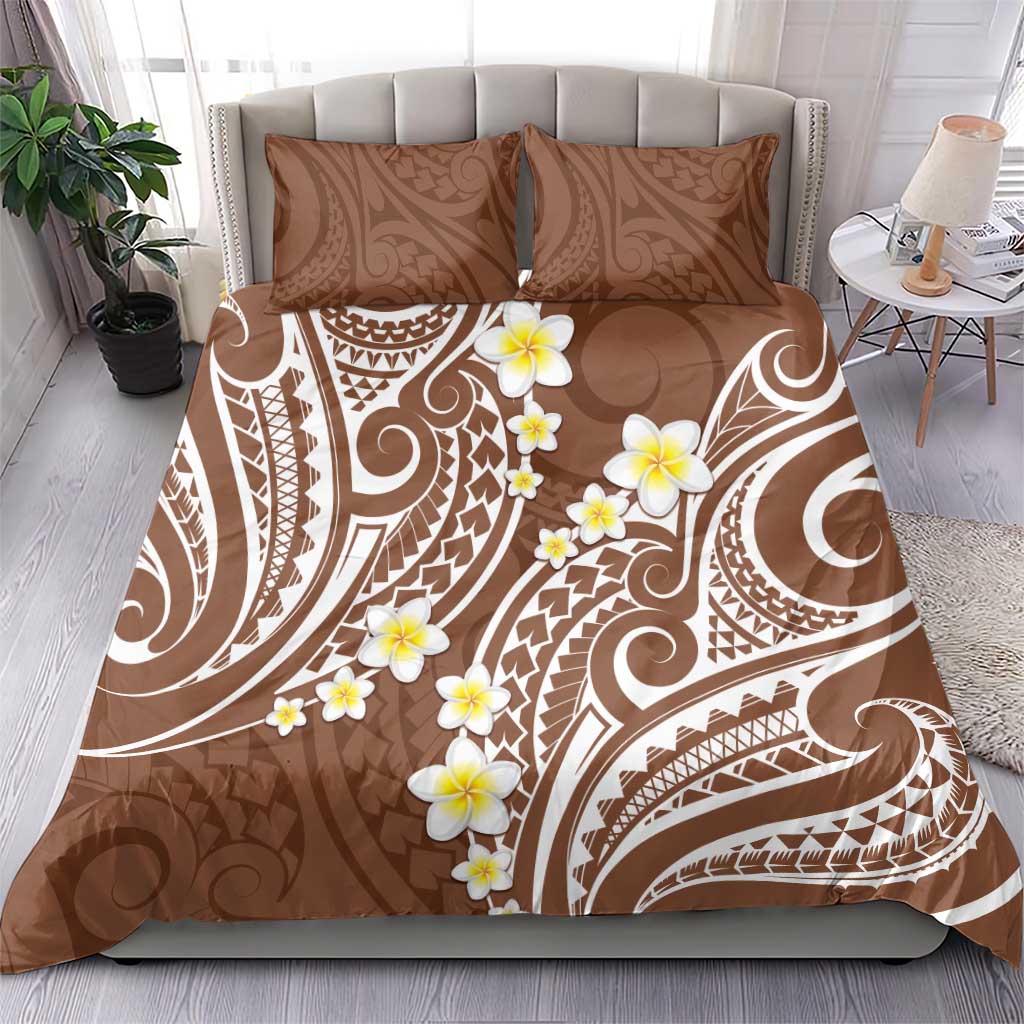 Plumeria With Brown Polynesian Tattoo Pattern Bedding Set LT05 - Polynesian Pride