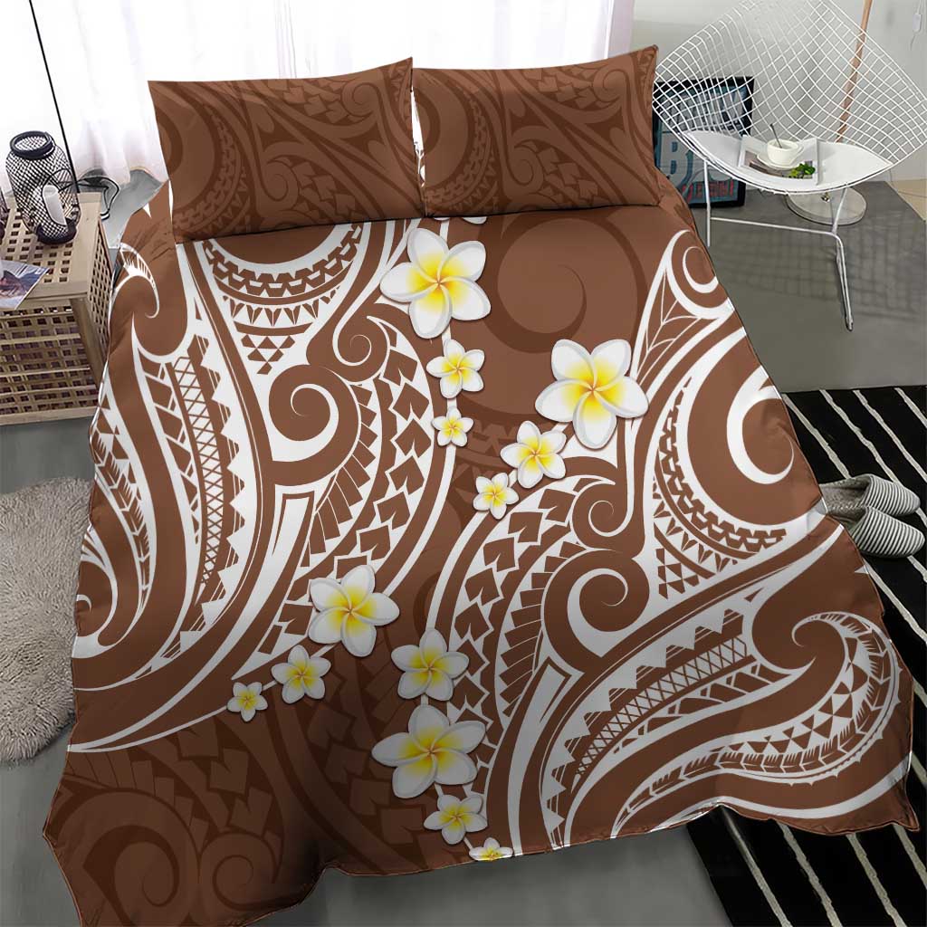 Plumeria With Brown Polynesian Tattoo Pattern Bedding Set LT05 - Polynesian Pride