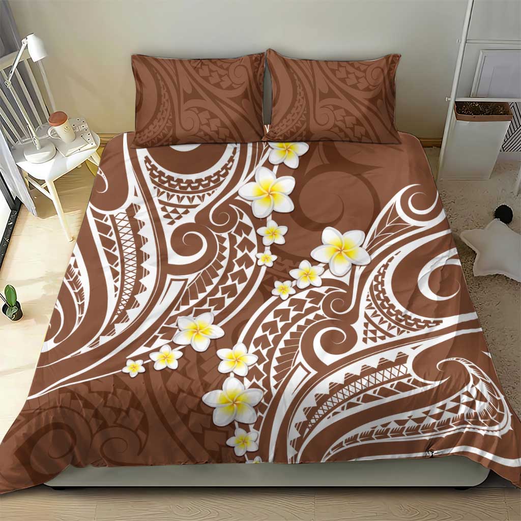 Plumeria With Brown Polynesian Tattoo Pattern Bedding Set LT05 - Polynesian Pride
