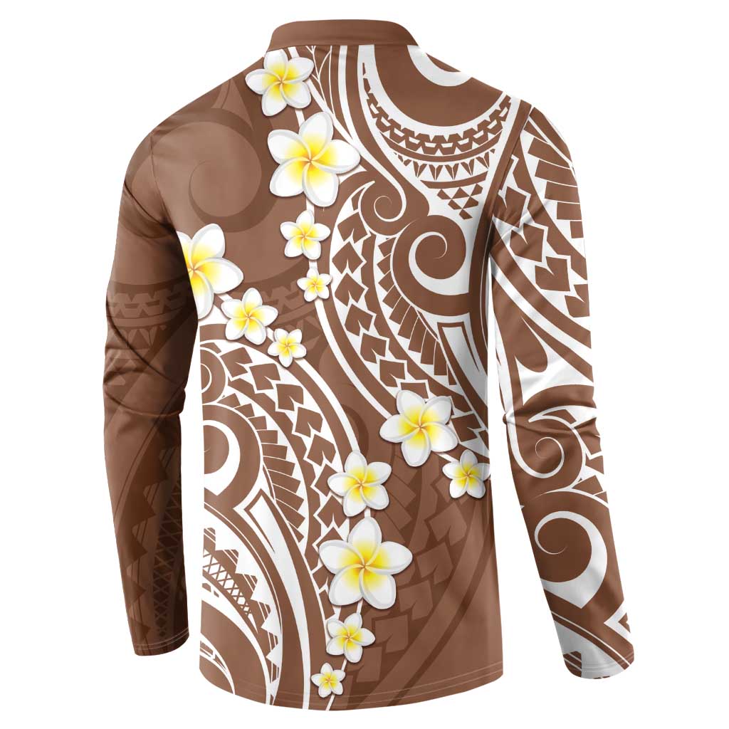Plumeria With Brown Polynesian Tattoo Pattern Button Sweatshirt LT05 - Polynesian Pride