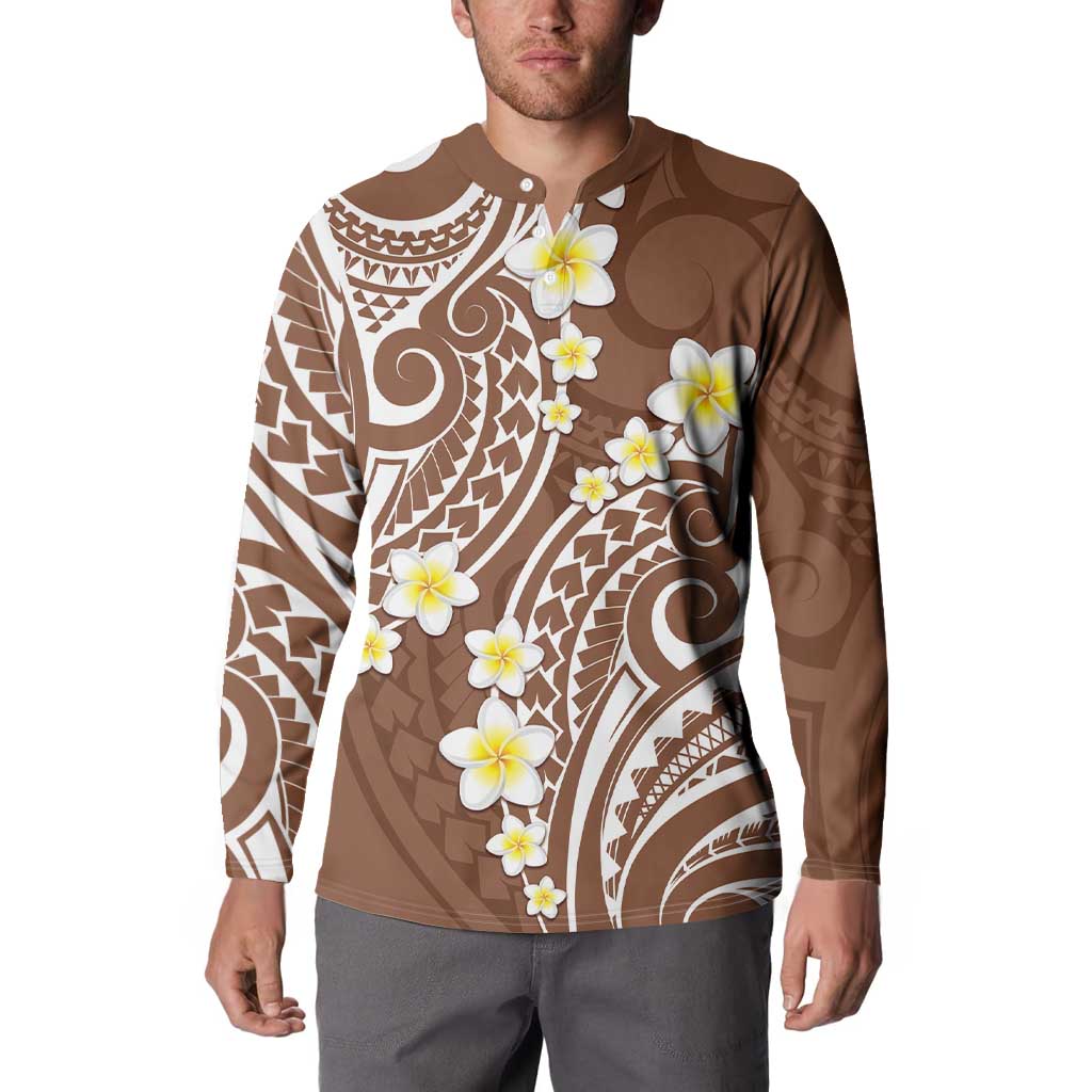 Plumeria With Brown Polynesian Tattoo Pattern Button Sweatshirt LT05 - Polynesian Pride