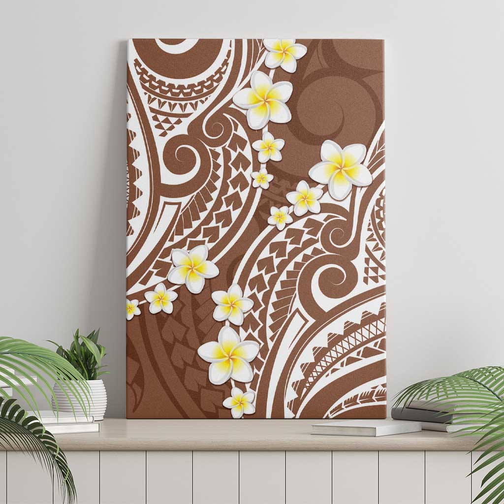 Plumeria With Brown Polynesian Tattoo Pattern Canvas Wall Art LT05 - Polynesian Pride