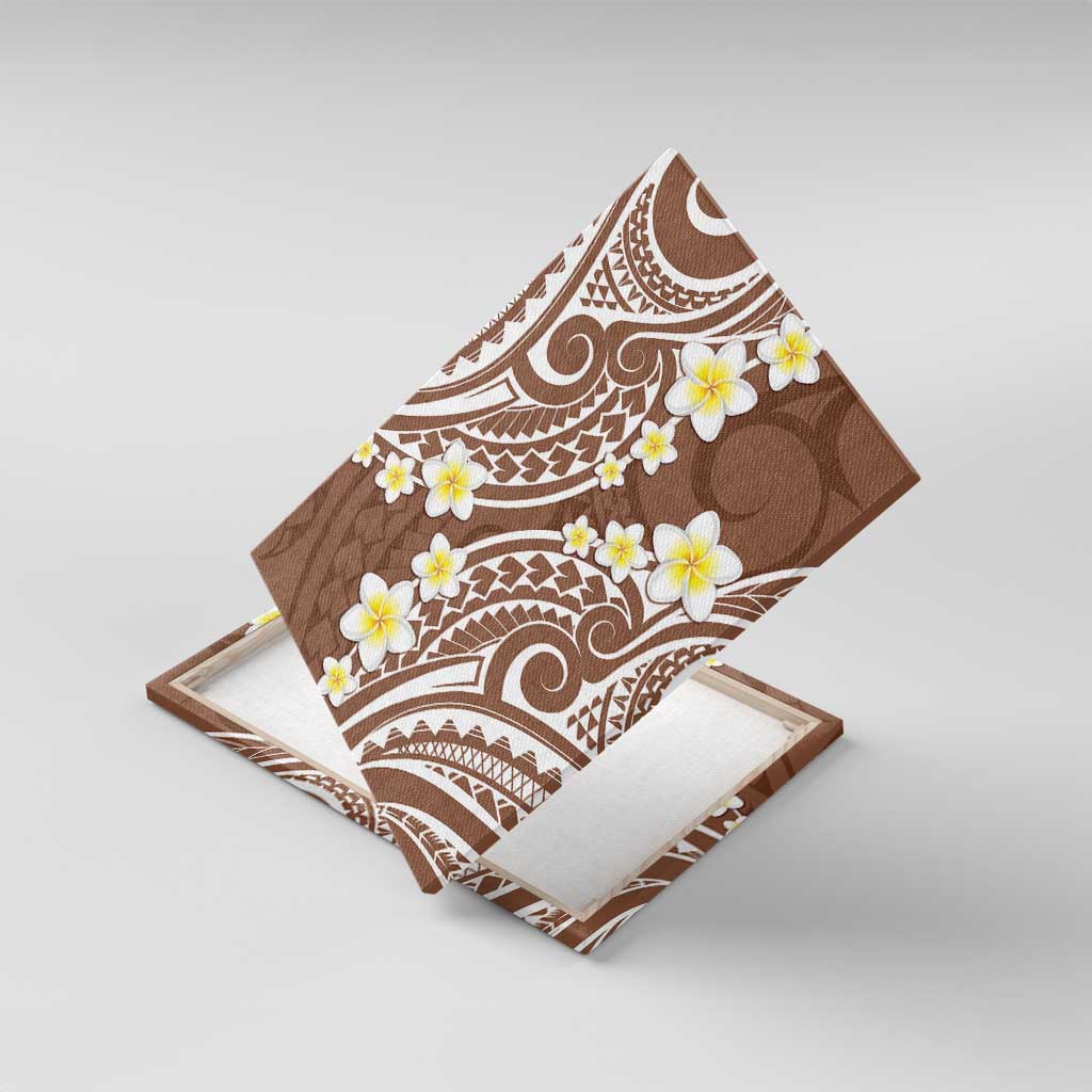 Plumeria With Brown Polynesian Tattoo Pattern Canvas Wall Art LT05 With Frame Brown - Polynesian Pride