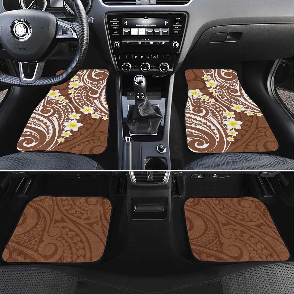 Plumeria With Brown Polynesian Tattoo Pattern Car Mats LT05 Set 4pcs Brown - Polynesian Pride