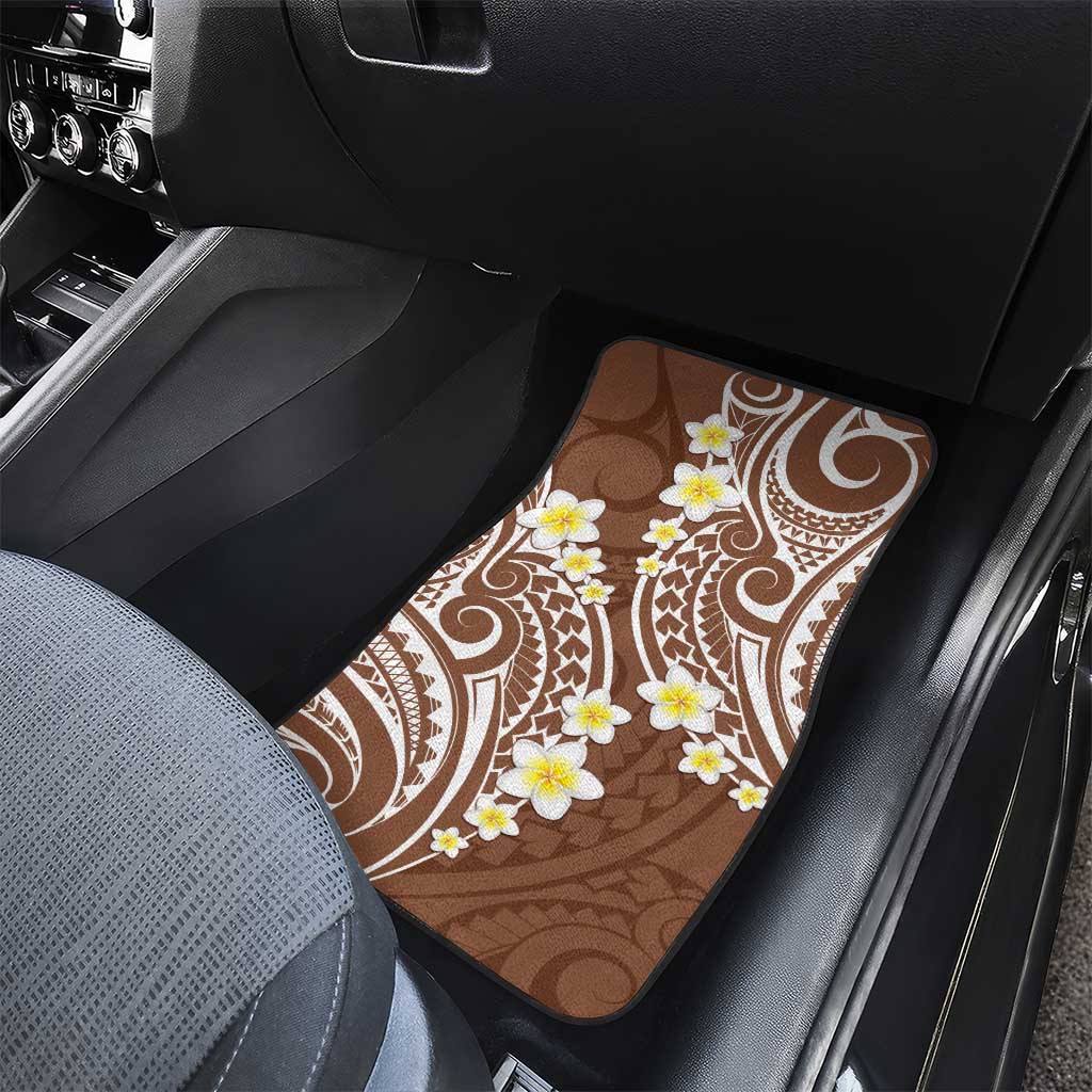 Plumeria With Brown Polynesian Tattoo Pattern Car Mats LT05 - Polynesian Pride