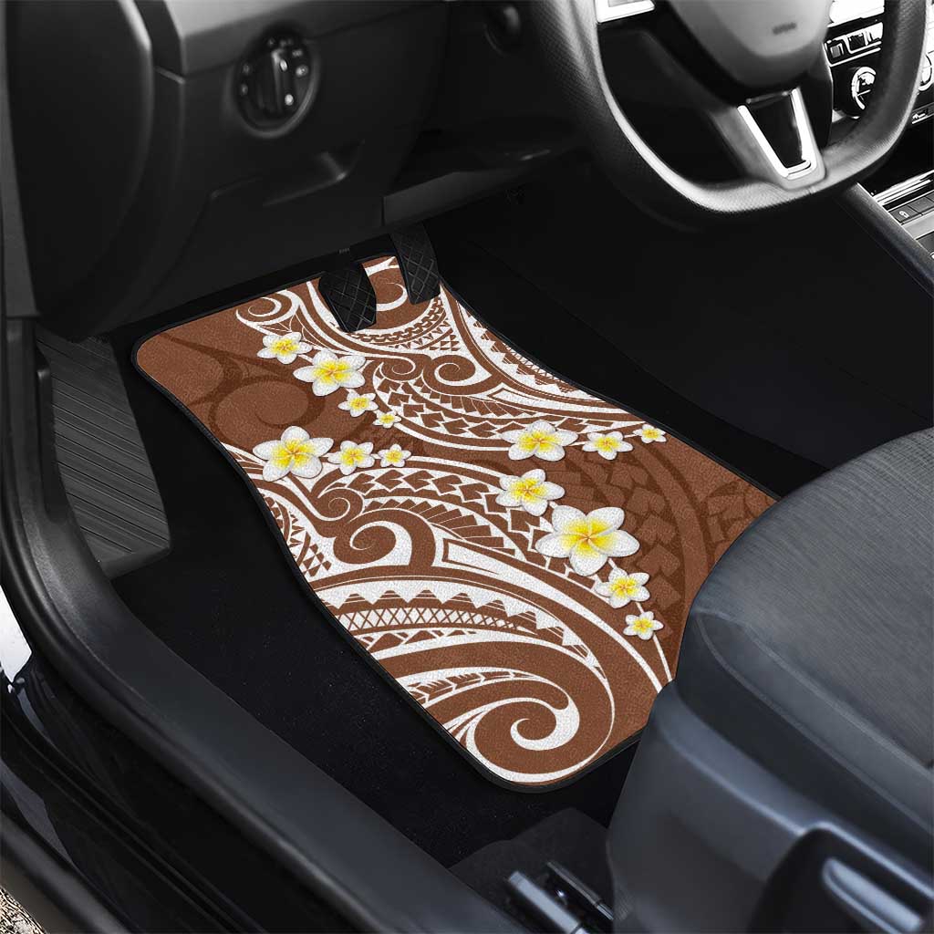Plumeria With Brown Polynesian Tattoo Pattern Car Mats LT05 - Polynesian Pride