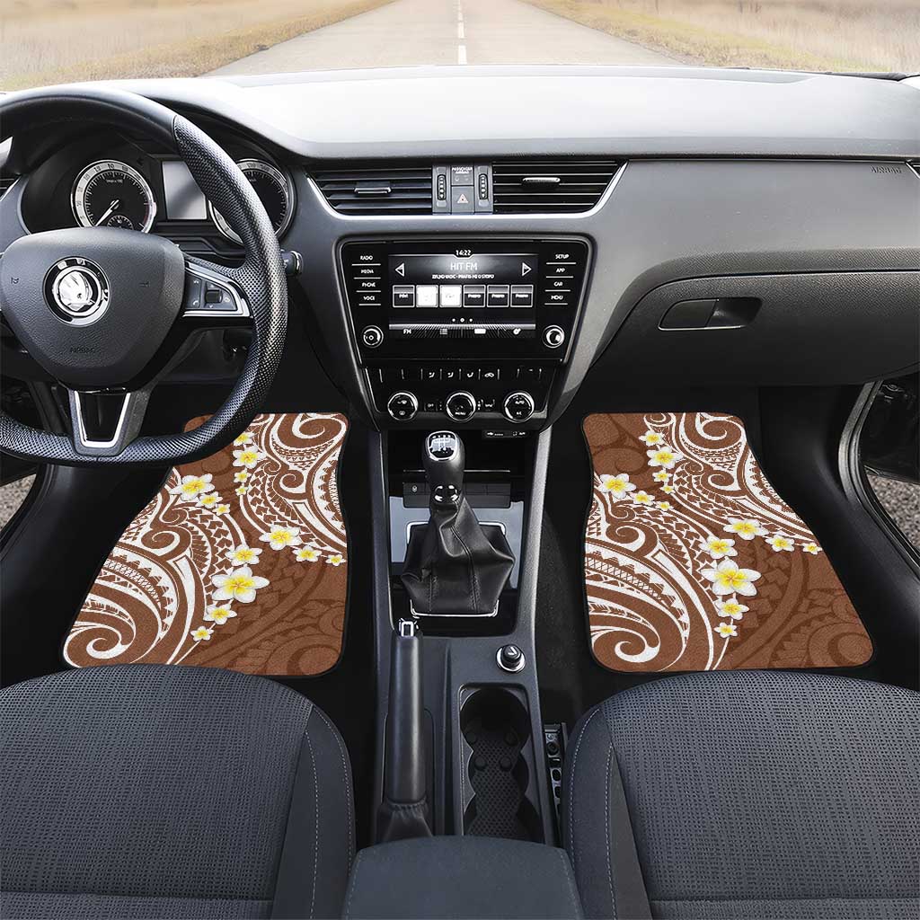 Plumeria With Brown Polynesian Tattoo Pattern Car Mats LT05 Set 2pcs - Front Brown - Polynesian Pride