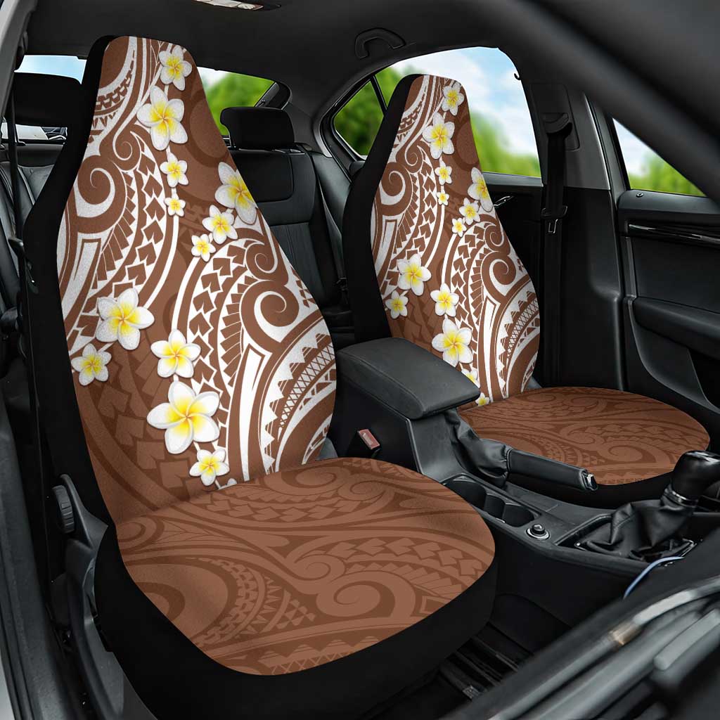 Plumeria With Brown Polynesian Tattoo Pattern Car Seat Cover