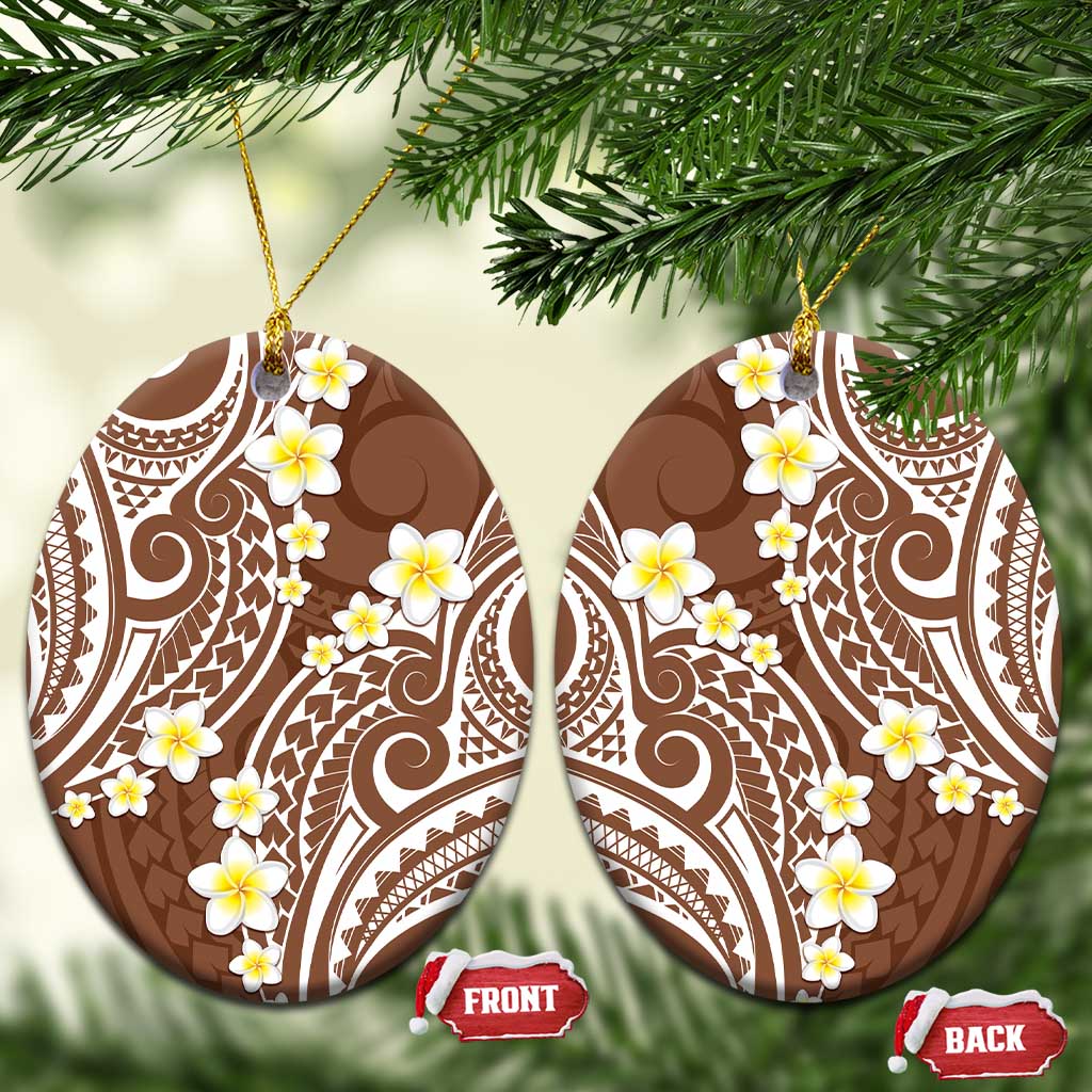 Plumeria With Brown Polynesian Tattoo Pattern Ceramic Ornament LT05 Oval Brown - Polynesian Pride