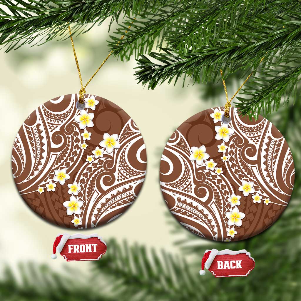Plumeria With Brown Polynesian Tattoo Pattern Ceramic Ornament LT05 Circle Brown - Polynesian Pride