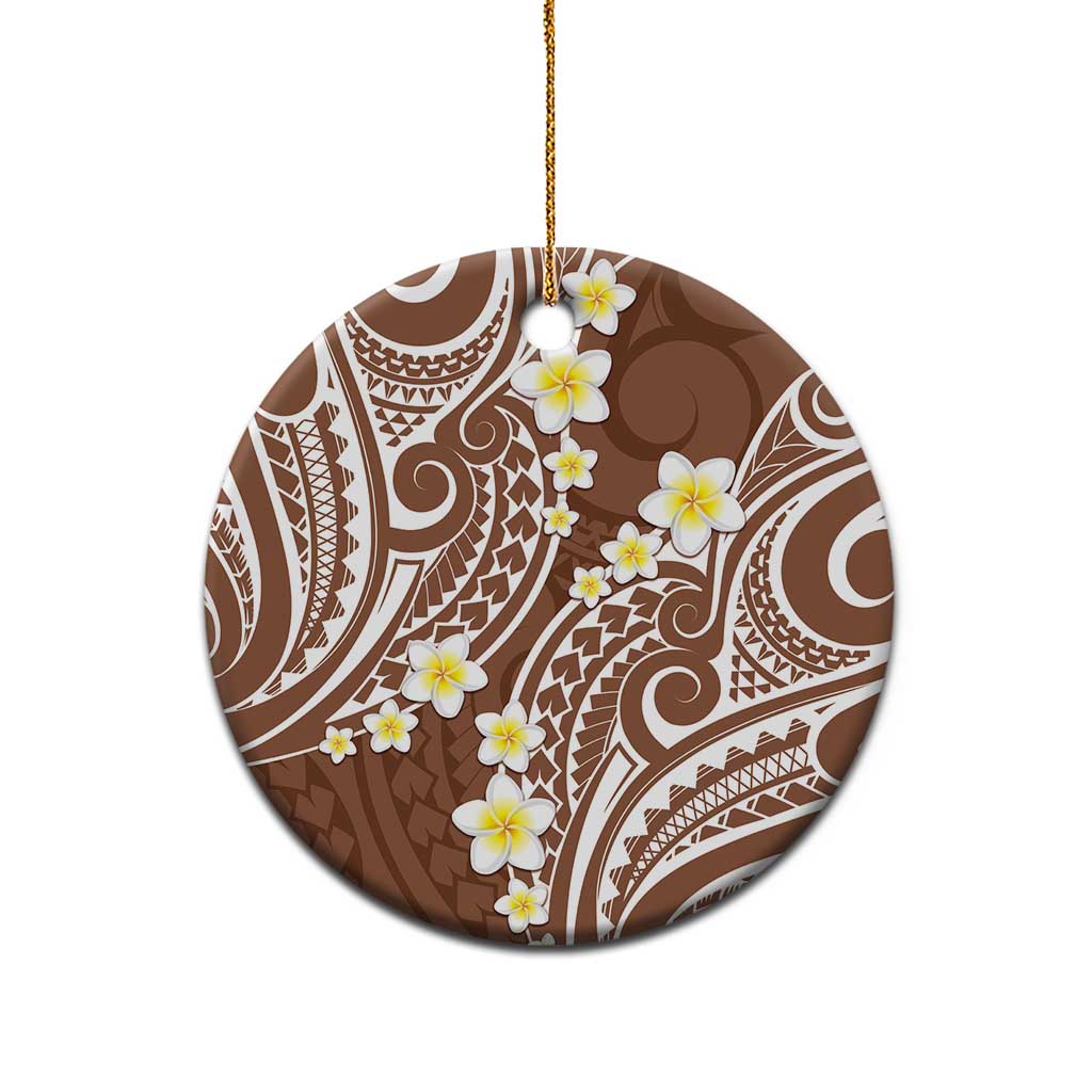 Plumeria With Brown Polynesian Tattoo Pattern Ceramic Ornament LT05 - Polynesian Pride