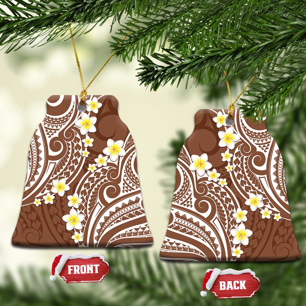 Plumeria With Brown Polynesian Tattoo Pattern Ceramic Ornament LT05 Bell Flake Brown - Polynesian Pride
