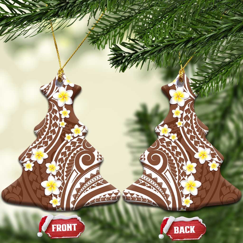 Plumeria With Brown Polynesian Tattoo Pattern Ceramic Ornament LT05 Christmas Tree Brown - Polynesian Pride