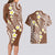 Plumeria With Brown Polynesian Tattoo Pattern Couples Matching Long Sleeve Bodycon Dress and Hawaiian Shirt