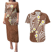Plumeria With Brown Polynesian Tattoo Pattern Couples Matching Puletasi and Hawaiian Shirt LT05 Brown - Polynesian Pride