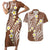 Plumeria With Brown Polynesian Tattoo Pattern Couples Matching Short Sleeve Bodycon Dress and Hawaiian Shirt