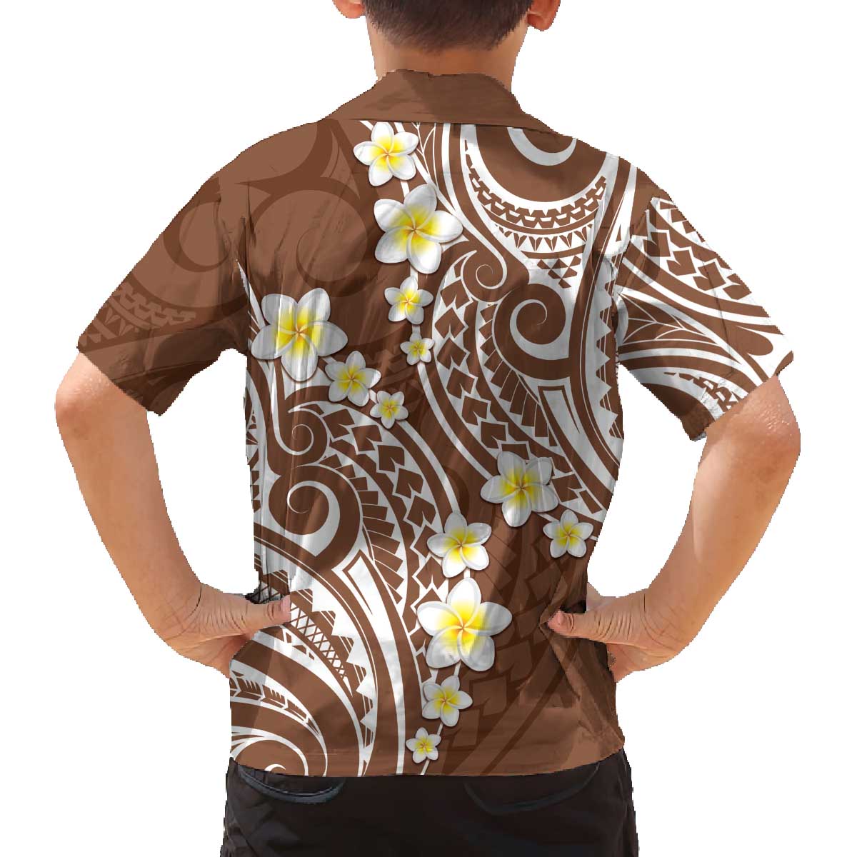 Plumeria With Brown Polynesian Tattoo Pattern Family Matching Puletasi and Hawaiian Shirt LT05 - Polynesian Pride
