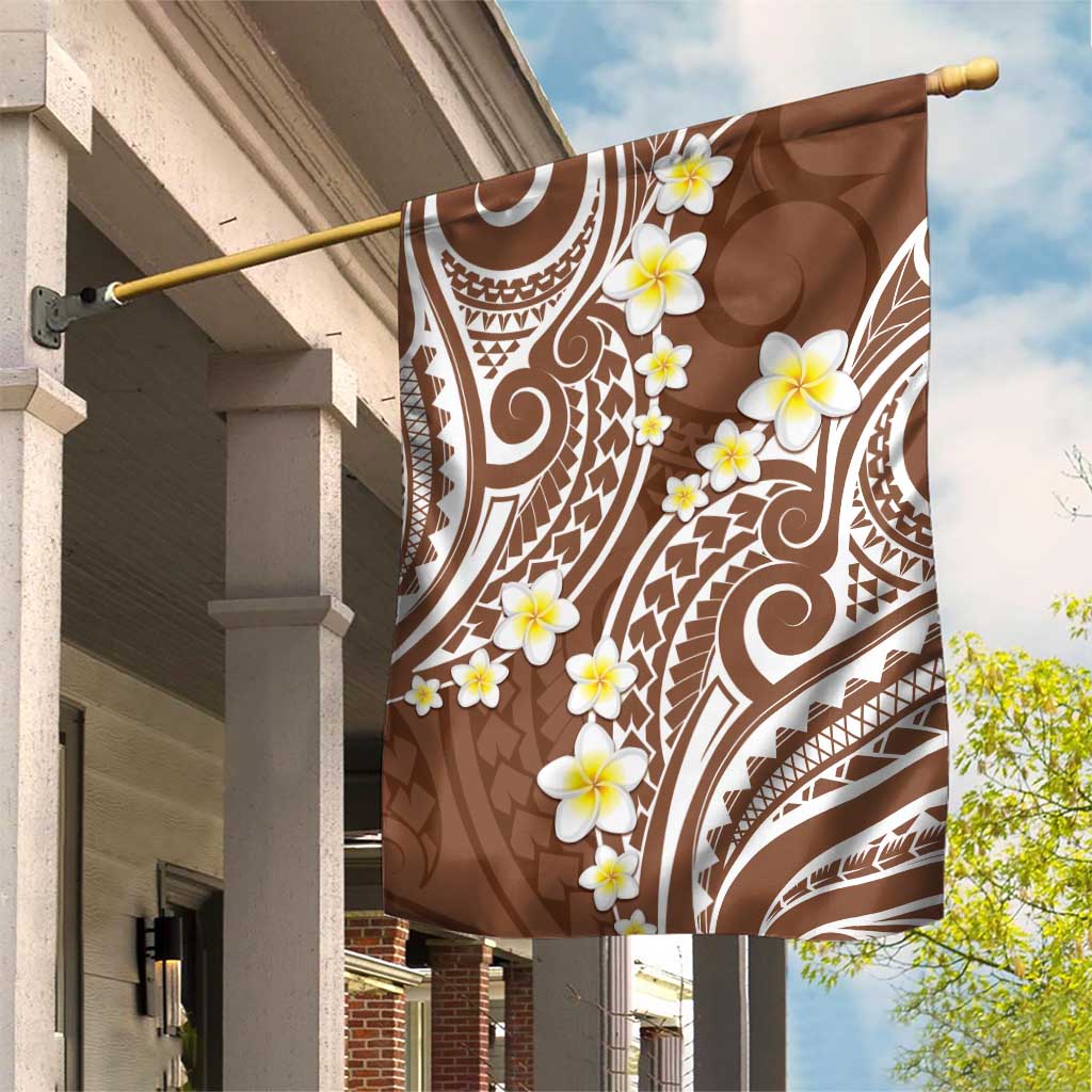 Plumeria With Brown Polynesian Tattoo Pattern Garden Flag LT05 House Flag Brown - Polynesian Pride