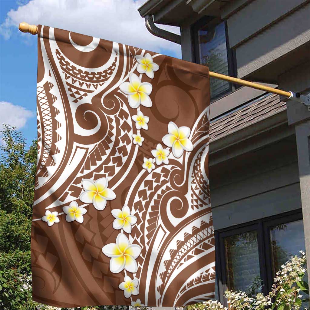 Plumeria With Brown Polynesian Tattoo Pattern Garden Flag LT05 - Polynesian Pride