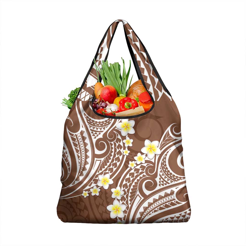 Plumeria With Brown Polynesian Tattoo Pattern Grocery Bag LT05 1-pack One Size Brown - Polynesian Pride