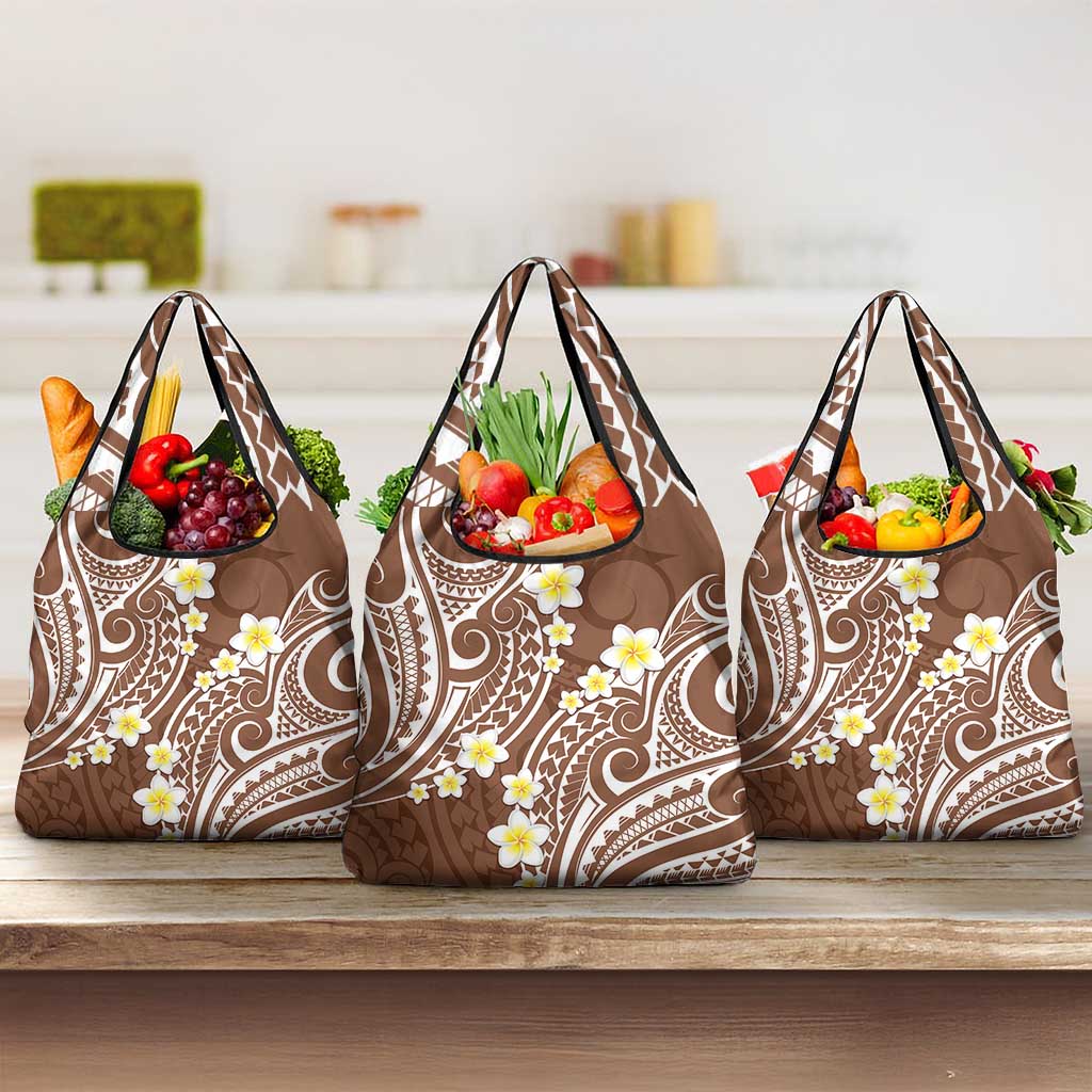 Plumeria With Brown Polynesian Tattoo Pattern Grocery Bag LT05 3-pack One Size Brown - Polynesian Pride