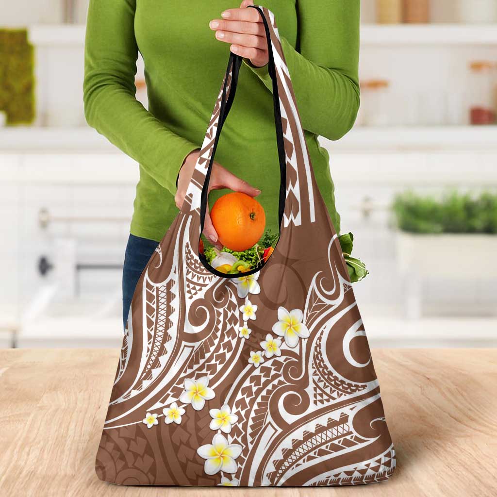 Plumeria With Brown Polynesian Tattoo Pattern Grocery Bag LT05 - Polynesian Pride