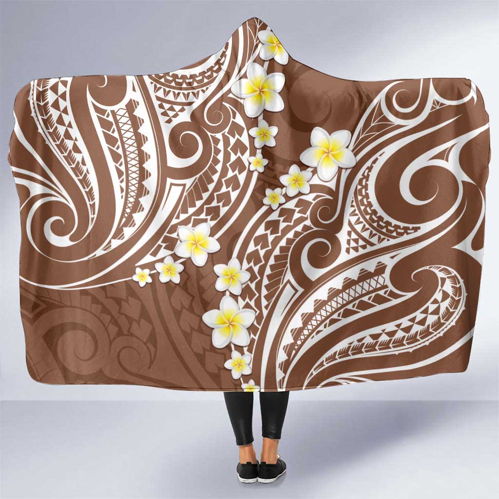 Plumeria With Brown Polynesian Tattoo Pattern Hooded Blanket LT05 One Size Brown - Polynesian Pride