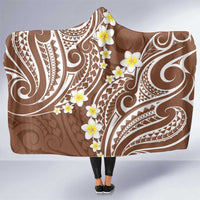 Plumeria With Brown Polynesian Tattoo Pattern Hooded Blanket LT05 One Size Brown - Polynesian Pride