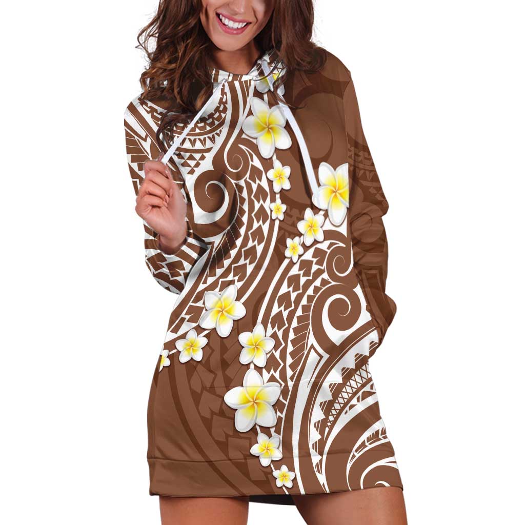 Plumeria With Brown Polynesian Tattoo Pattern Hoodie Dress